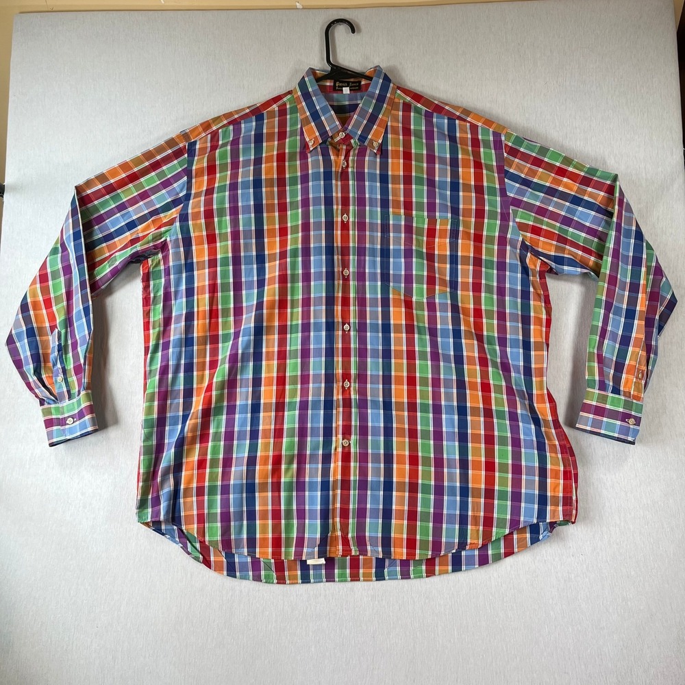 Patrick James Shirt Mens XXL Rainbow Plaid Multi Color Cotton Blend Button Down